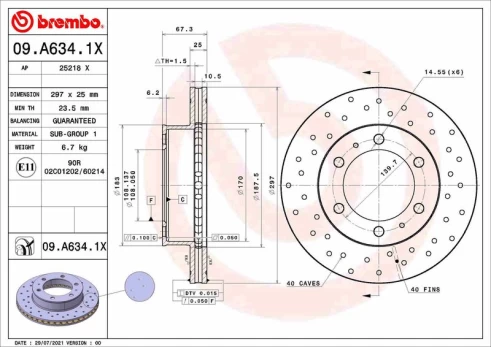 Stabdžių diskas BREMBO 09.A634.1X