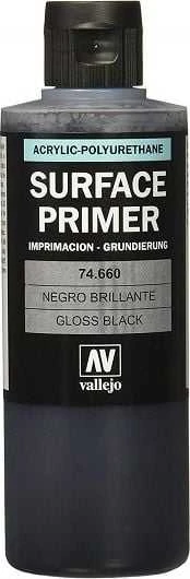 Vallejo Gloss Juodas 200 ml. Podkład Akrylowy Vallejo Surface Primer universalus