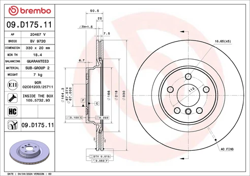 Stabdžių diskas BREMBO 09.D175.11