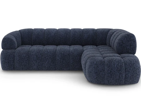 Tontano corner sofa with sleeping function and electrically extendable seat, blue chenille, right-hand side, Modern, Blue