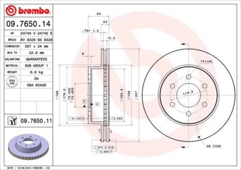 Stabdžių diskas BREMBO 09.7650.11