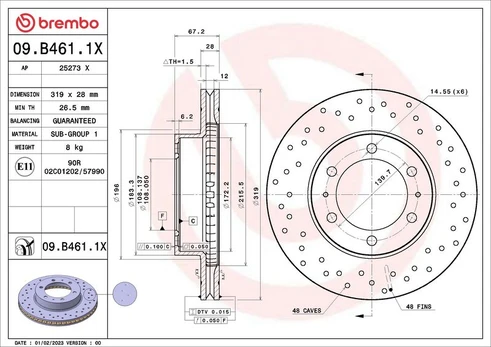 Stabdžių diskas BREMBO 09.B461.1X