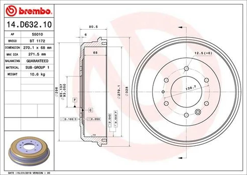 Stabdžių būgnas BREMBO 14.D632.10