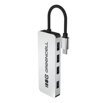 Adapteris „Basic HUB Greencell USB-C 4in1“ (4×USB-A 3.0) – greitas perdavimas iki 5 Gb/s, aliuminio korpusas
