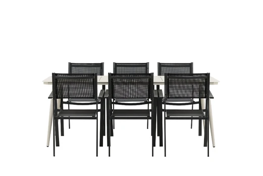 Lina Dining Table - Beige - 200*90 _1+ Copacabana Stacking Chair - Black/Black _6