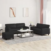 Sofa Sofos komplektas, 3 dalių, juodos spalvos, dirbtinė oda kaina