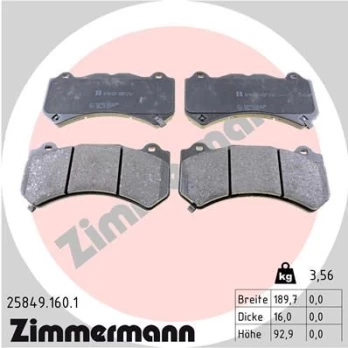 Stabdžių trinkelių rinkinys, diskinis stabdys ZIMMERMANN 25849.160.1