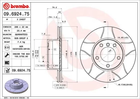 Stabdžių diskas BREMBO 09.6924.75