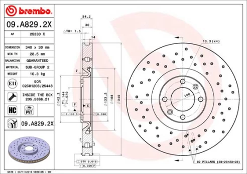 Stabdžių diskas BREMBO 09.A829.2X