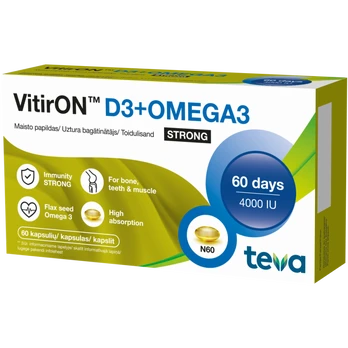 VITIRON vitaminas D3 4 000 IU su Omega 3 STRONG, 60 kaps.