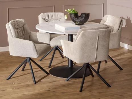 Tarifa dining table set, Top marble white Guangxi, Base steel matt black, Ø110x75 cm