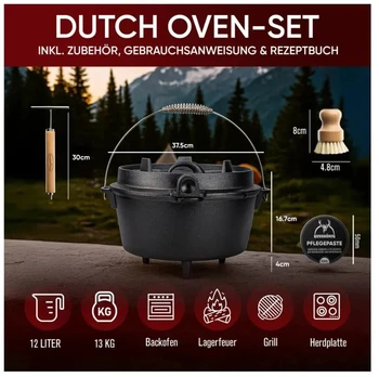 Gusskönig Eingebrannter Dutch Oven Set 12L mit Füße