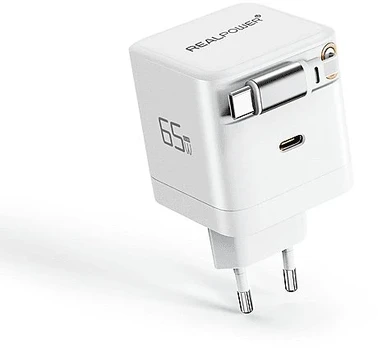 REALPOWER GaN Charger 65W baltas,65 Watt, 2x Type-C