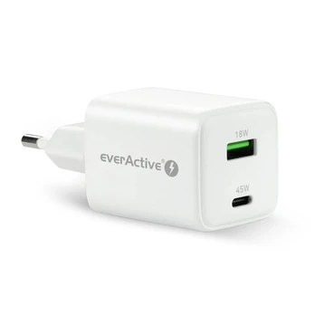 PHONE CHARGER GAN 1X US B, 1X USB-C 45W WHITE
