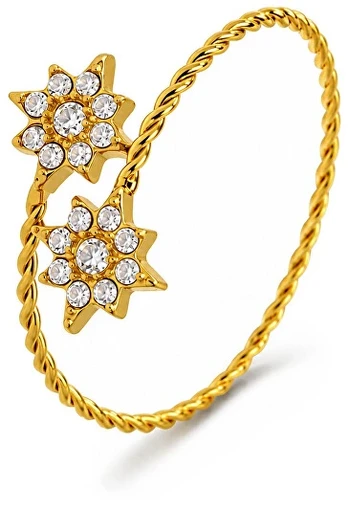 Troli Open auksinis-plated ring Star with zircons Sidabrinis