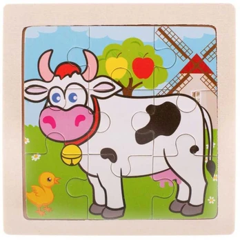 Medinė dėlionė - 11x11 cm, 9 det. Karvutė