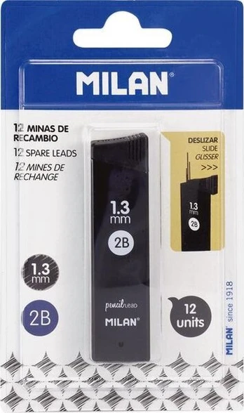 Milan 2b 1.3 mm grafitai automatinio pieštuko, 12 vnt.