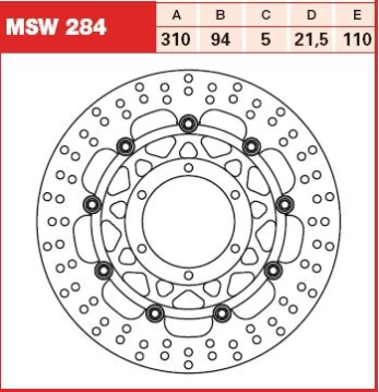Stabdžių diskas MSW284 Priekis plaukiojantis TRW 310/94/5mm/110mm