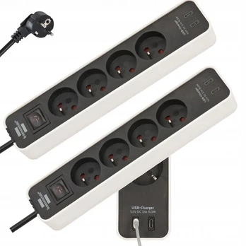 Prailginimo laidas su 4 lizdais ir 2 Usb-c prievadais, 1.5m