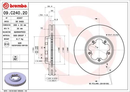 BREMBO 09.C240.20 Brake Disc