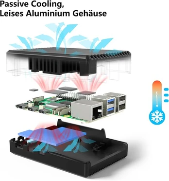 Korpusas Miuzei Metalinis dėklas Raspberry Pi 5 su pasyviu aušinimu