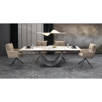 FERNANDO extension table, white marble / black