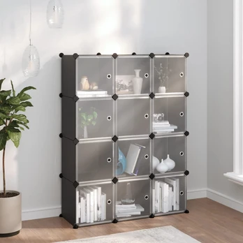 Storage Cube Organizer su 12 kubelių ir durelėmis Black PP