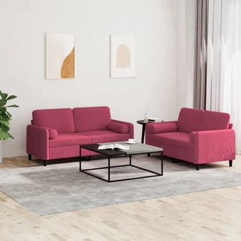 Sofa Sofos komplektas su pagalvėmis, 2 dalių, vyno, aksomas