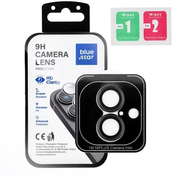 Blue Star Camera Lens Protector Mėlynas STAR Easy Install for IPHONE 16 / 16 PLUS juodas