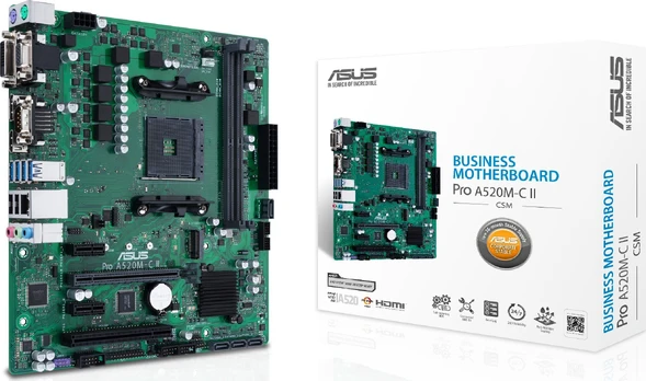 Pagrindinė plokštė ASUS PRO A520M-C II/CSM / AM5/DDR4/Micro-ATX