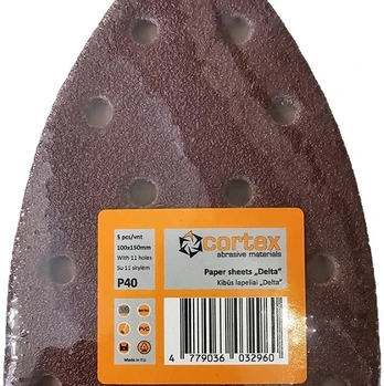 Šlifavimo lapelis CORTEX, DELTA tipo, P40, 100x150 mm, 5 vnt.
