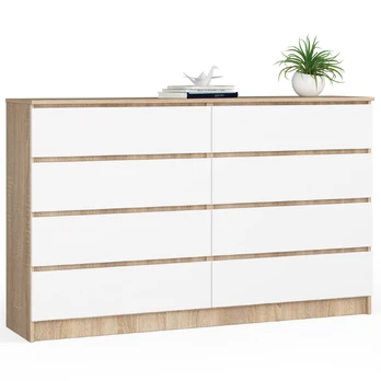 Komoda K 160 cm, ąžuolo/balta