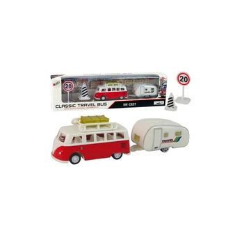 Lean Raudonas autobusas su Camping Trailer transporto priemonių komplektu