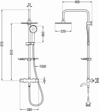 Vonios-dušo sistema su termostatu Mexen KT40 Concealed, juoda