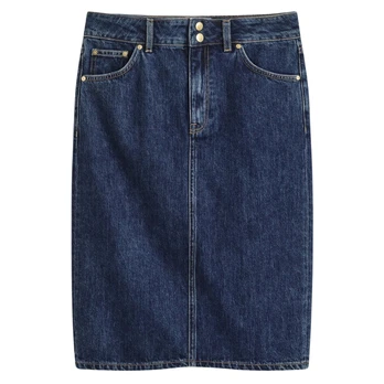 Midi sijonas moterims, Mėlyna, Double button denim skirt