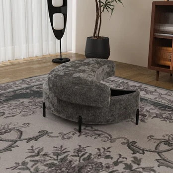 Pusmėnulio taburetė su dėže, Chenille, pilka, 1 vnt