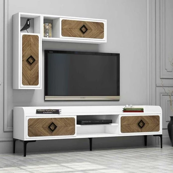 Sekcija Kalune Design Samba 845HCT3076, balta/riešuto, 35 cm x 180 cm x 52 cm