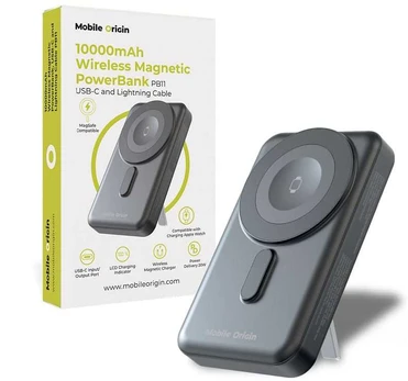 Mobile Origin Wireless Magnetic PowerBank 10000mAh, USB-C and Lightning Cable PB11