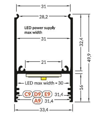 3m LED juostos profilis COMBO30-01, juodas