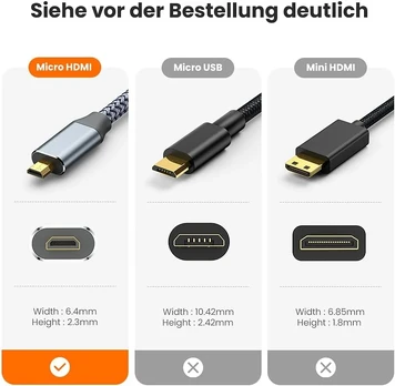 Micro Hdmi į Hdmi kabelis 1m, 4k Ultrahd, 3d, Hdr, Ethernet