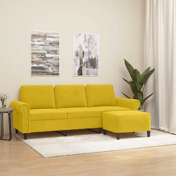 Trivietė sofa su pakoja, geltonos spalvos, 180cm, aksomas