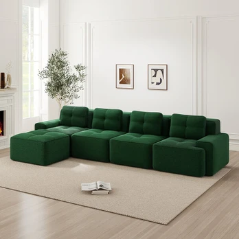 Modulinė sofa, L formos, 4 vietų, žalias