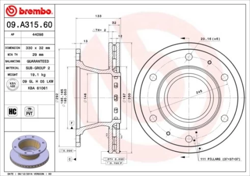 Stabdžių diskas BREMBO 09.A315.60