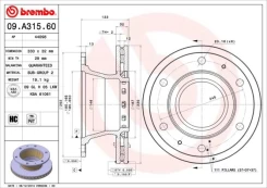 Stabdžių diskas BREMBO 09.A315.60 kaina