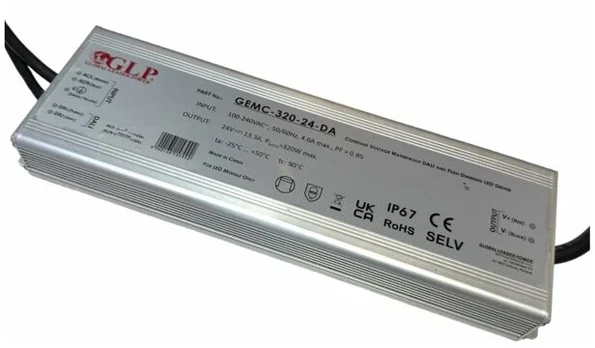 320W maitinimo šaltinis GEMC, 24V, IP67, DALI/PUSH