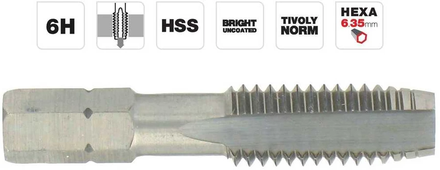 Grąžtas Tivoly Machine tap M4x0.7, HSS, 1/4 HEX shank