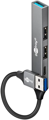 Goobay 74458 interface hub USB 2.0 Type-A 5000 Mbit/s Light pilkas
