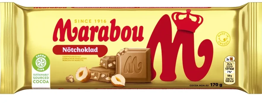 Piena šokolāde MARABOU ar lazdu riekstiem, 170 g