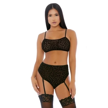 Forplay Lustful Leopard Cami Lingerie Set M - Adjustable Mesh Two-Piece