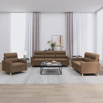 Sofa Sofos komplektas su pagalvėlėmis, 3 dalių, rudas, audinys